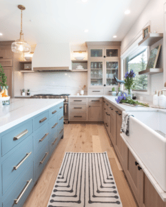Kitchen with hardwood floors and custom granite island