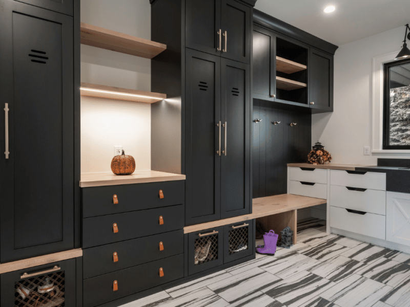 Black cabinets built into a new home