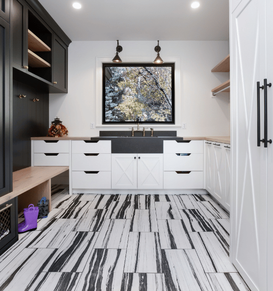 Zebra stripe flooring and a home's washroom