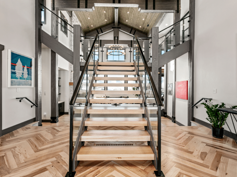 Custom stairs built on wood floor and wood stairs