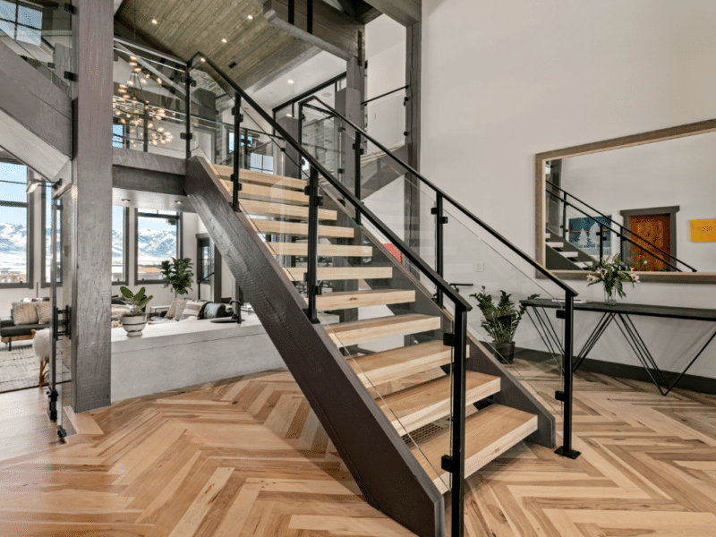 Side view of custom wooden stairs