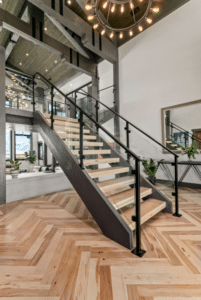 Side view of custom wooden stairs