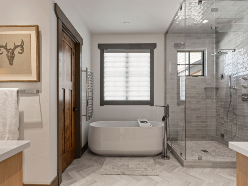 Custom bathroom with white bathtub