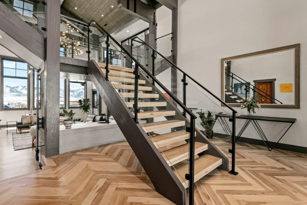Side view of custom wooden stairs
